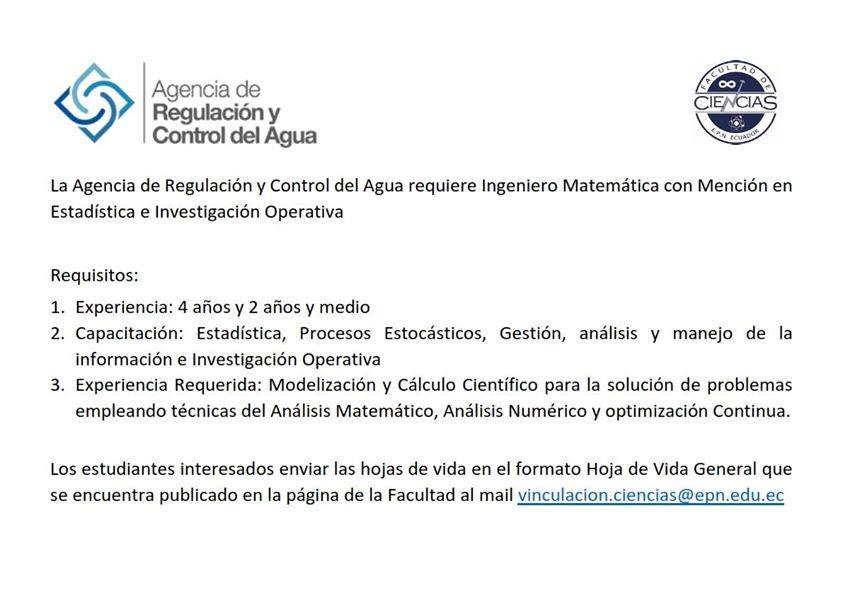 OFERTA LABORAL AGENCIA DE REGULACIN Y CONTROL DEL AGUA