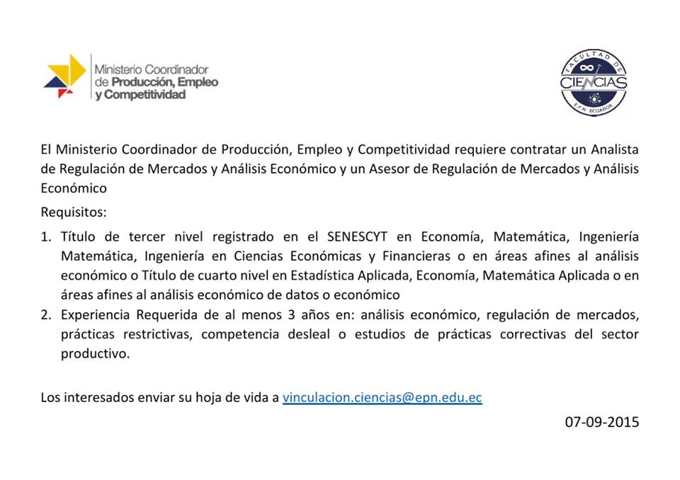 OFERTA LABORAL MINISTERIO COORDINADOR DE PRODUCCIN